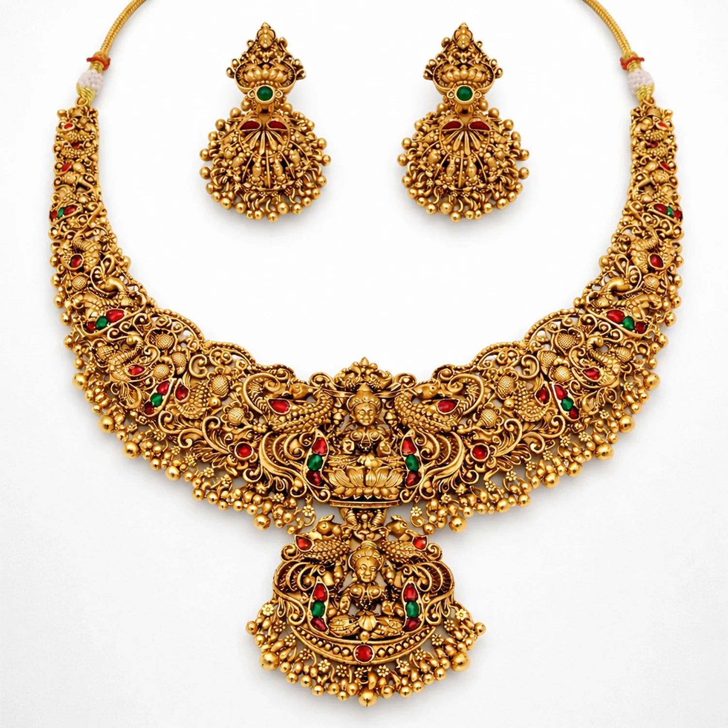 Temple Lakshmi Gold Plated South Indian Necklace Set