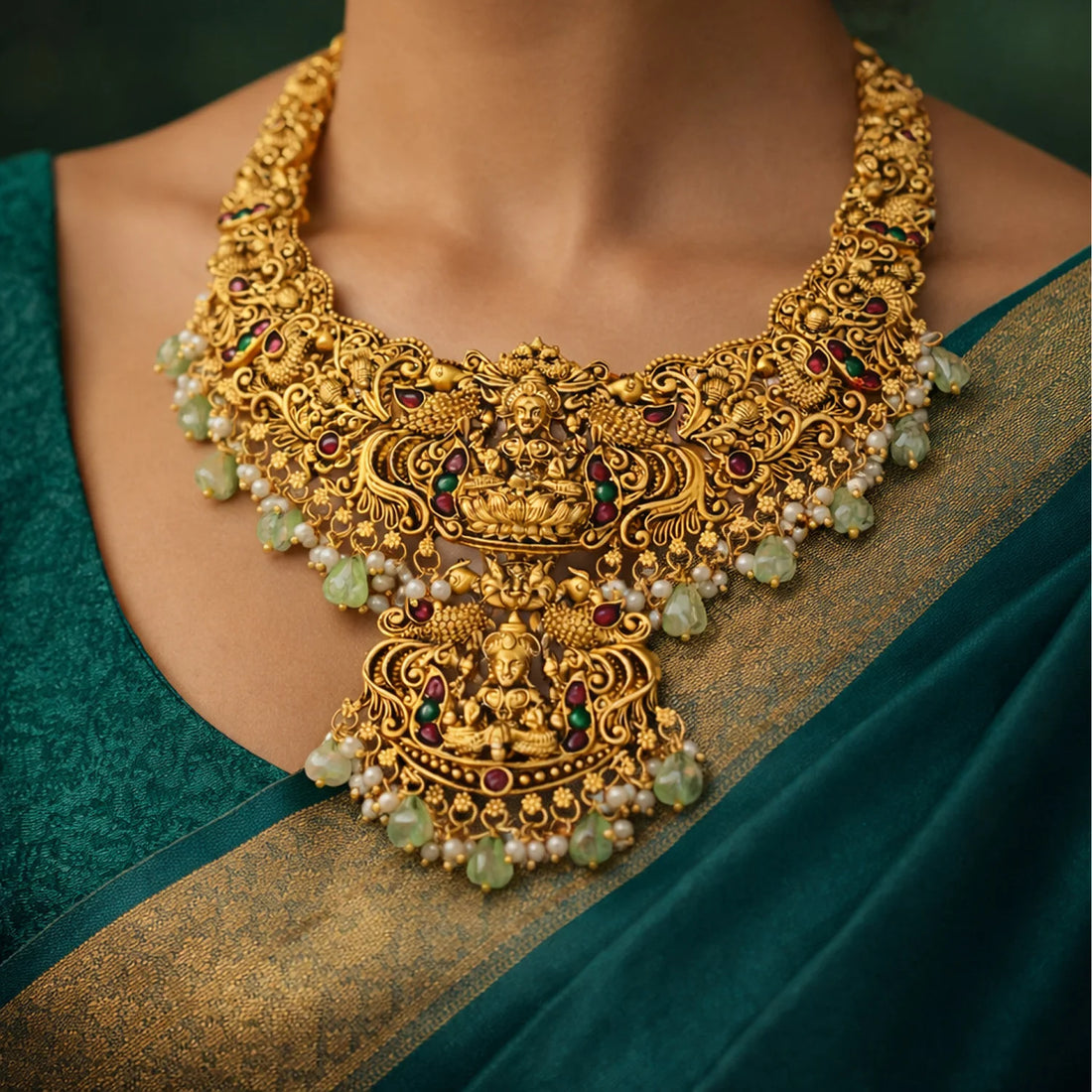 Temple Lakshmi Gold Plated South Indian Necklace Set