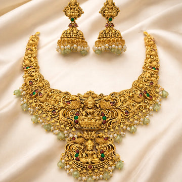Lakshmi Green Stone Temple South Indian Necklace Set