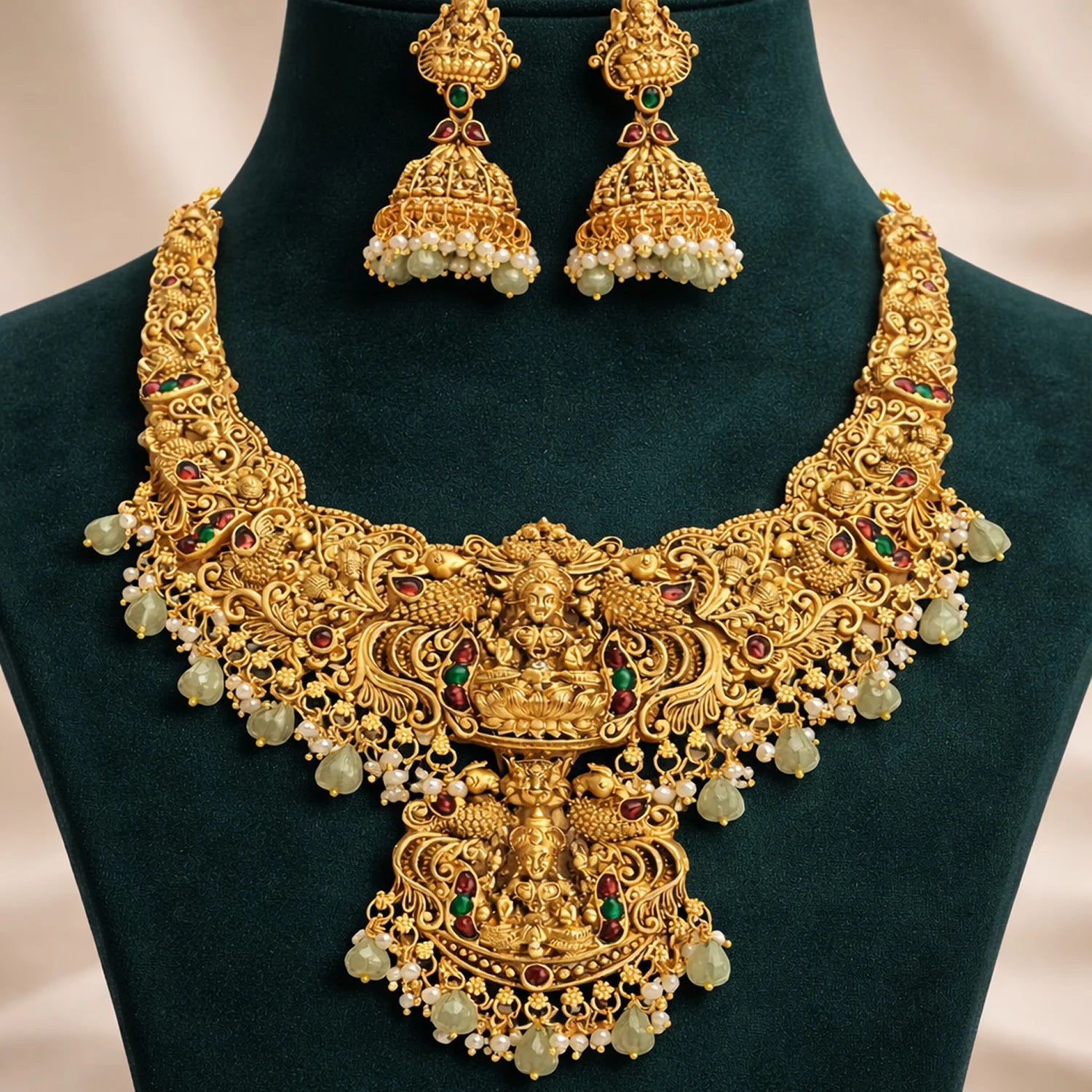 Temple Lakshmi Gold Plated South Indian Necklace Set