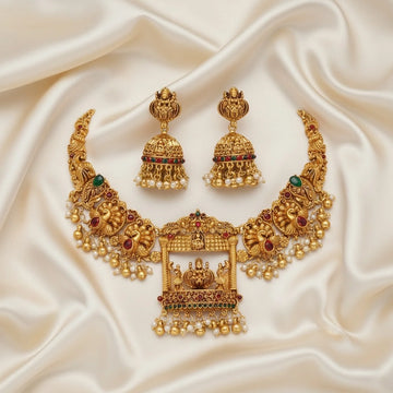 Temple Mandap Lakshmi Gold South Indian Necklace Set