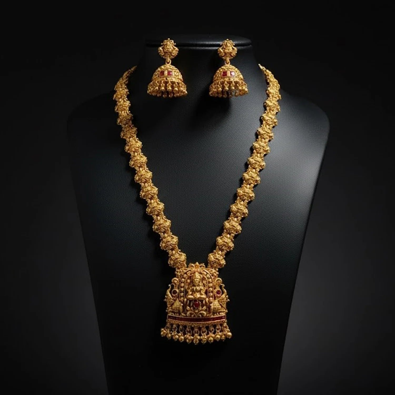 Temple Gold Plated South Indian Haram Necklace Set