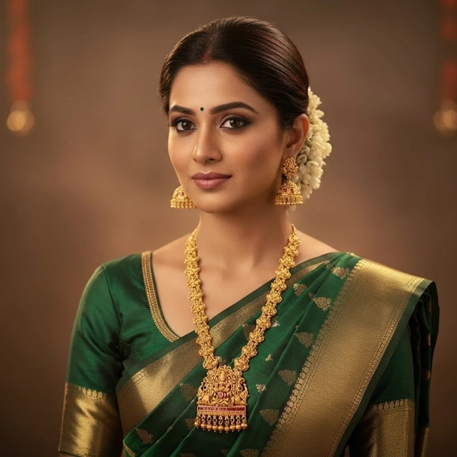Temple Gold Plated South Indian Haram Necklace Set