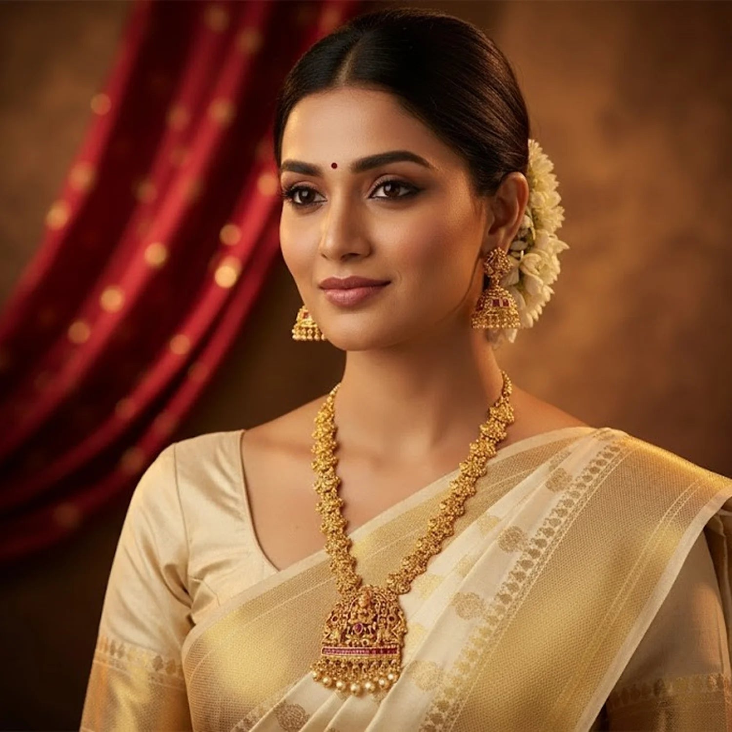 Temple Gold Plated South Indian Haram Necklace Set