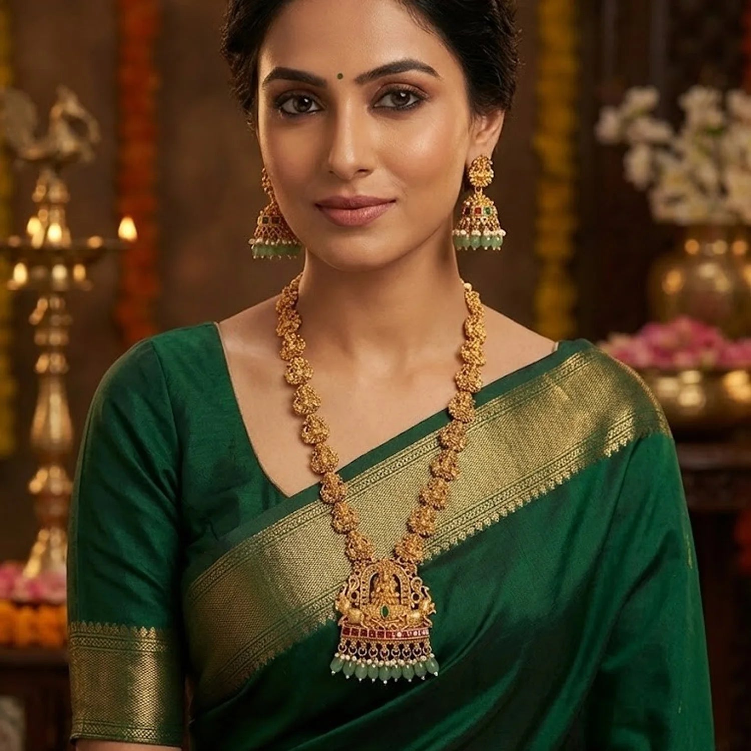Temple Gold Plated South Indian Haram Necklace Set