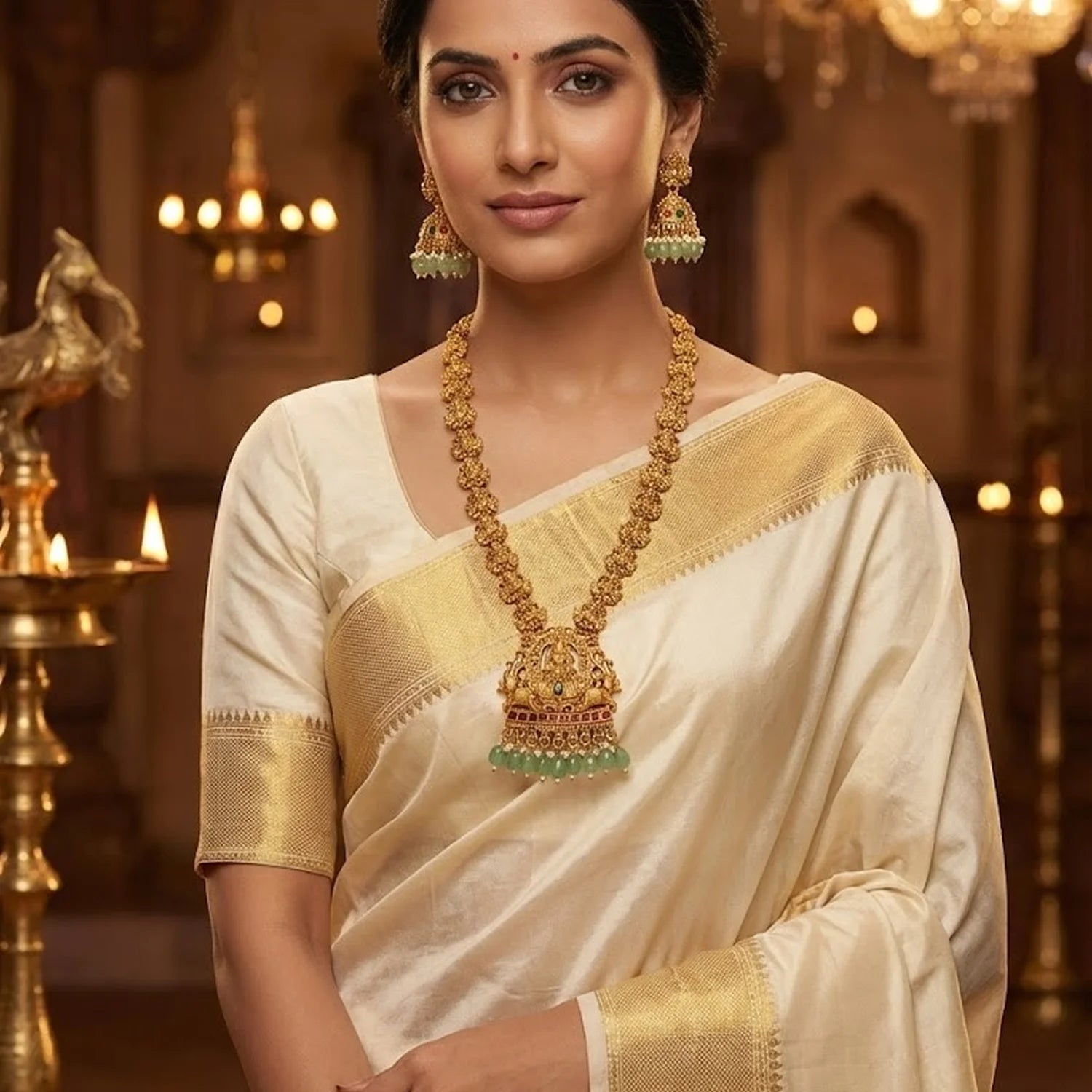 Temple Gold Plated South Indian Haram Necklace Set