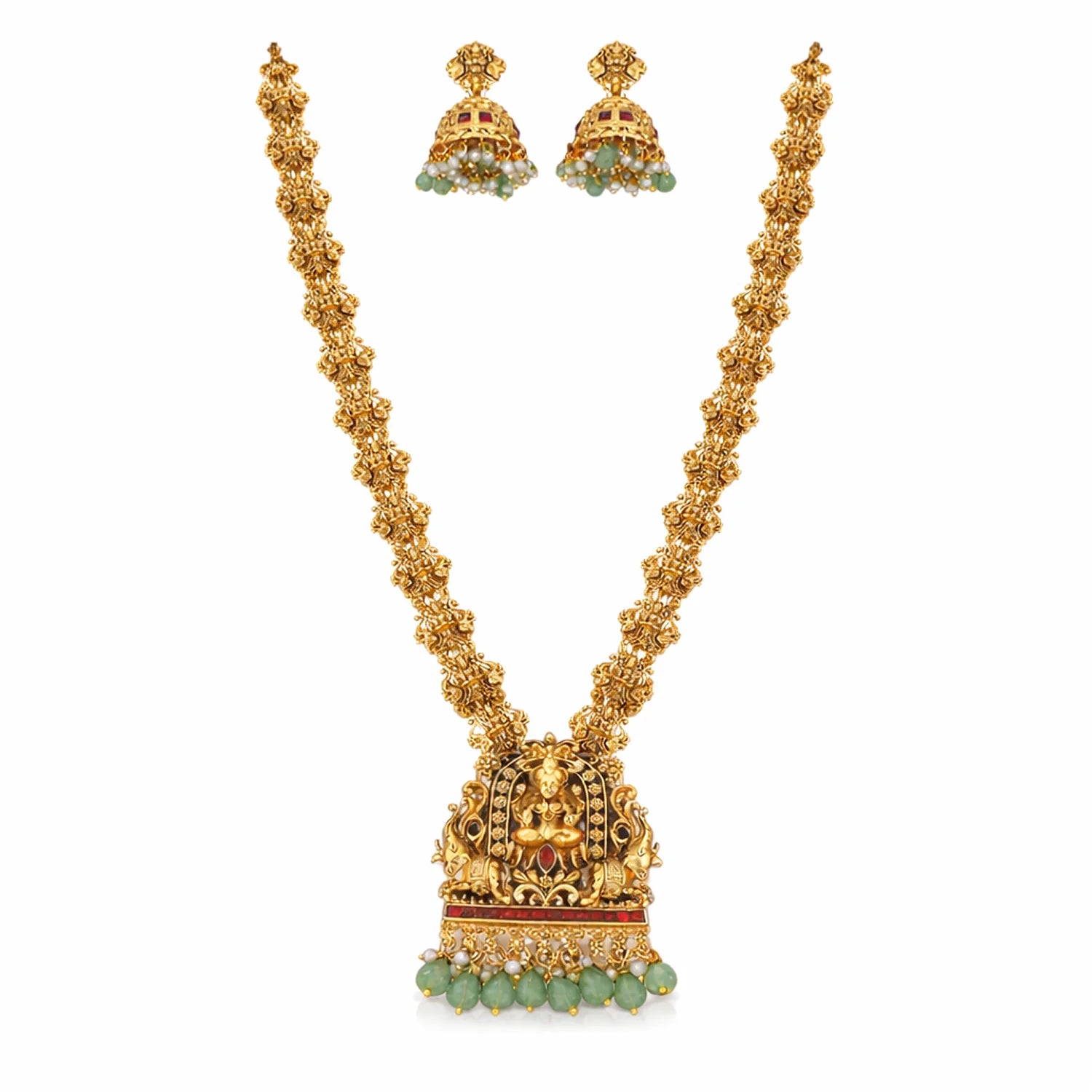 Temple Gold Plated South Indian Haram Necklace Set