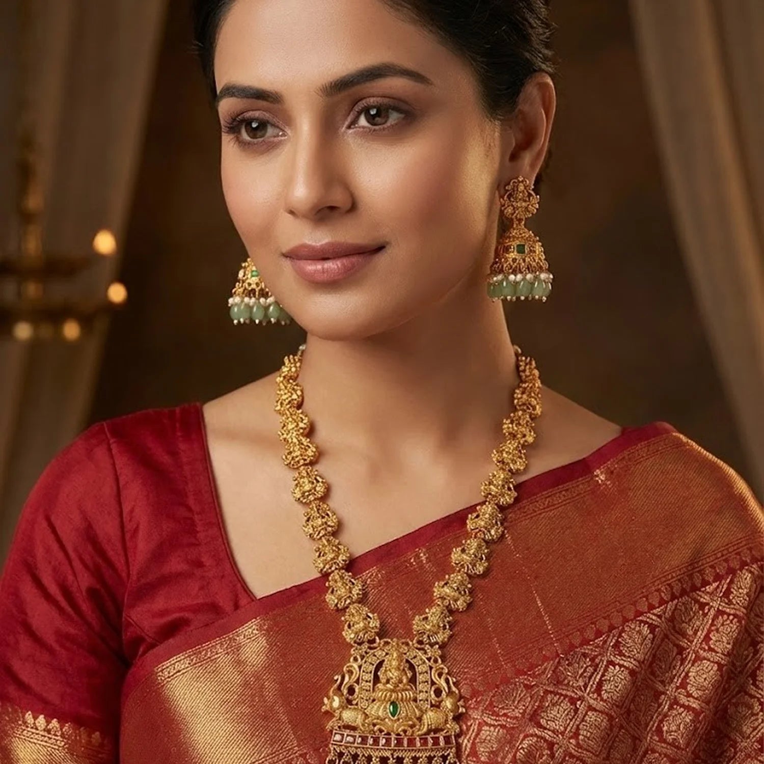 Temple Gold Plated South Indian Haram Necklace Set
