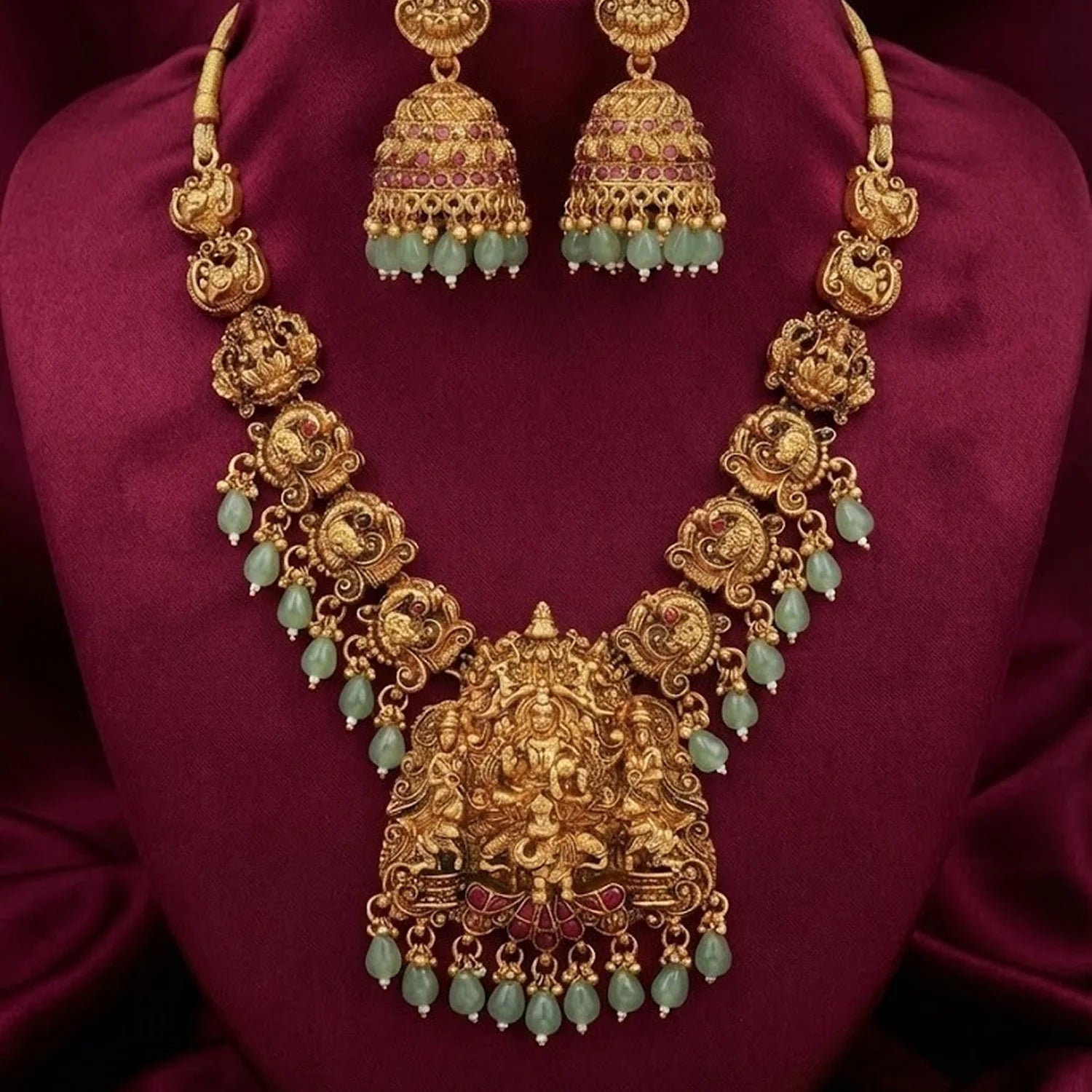 Grand Lakshmi Temple Antique Gold Necklace Set