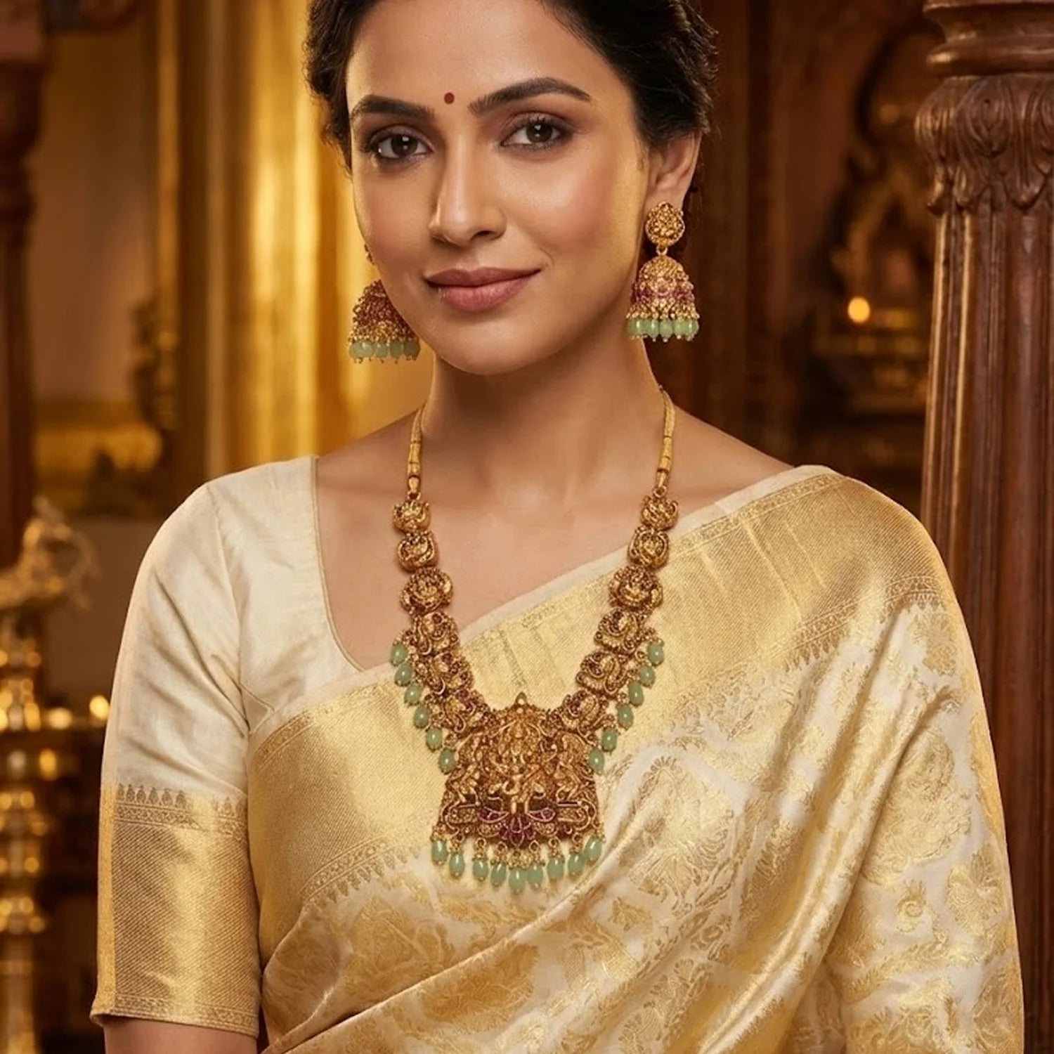 Grand Lakshmi Temple Antique Gold Necklace Set
