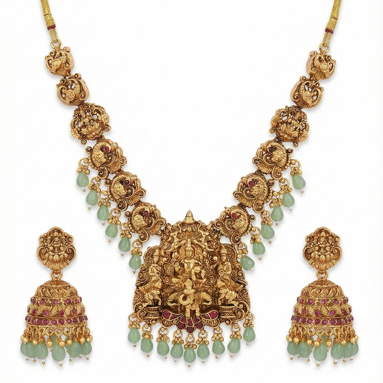 Grand Lakshmi Temple Antique Gold Necklace Set