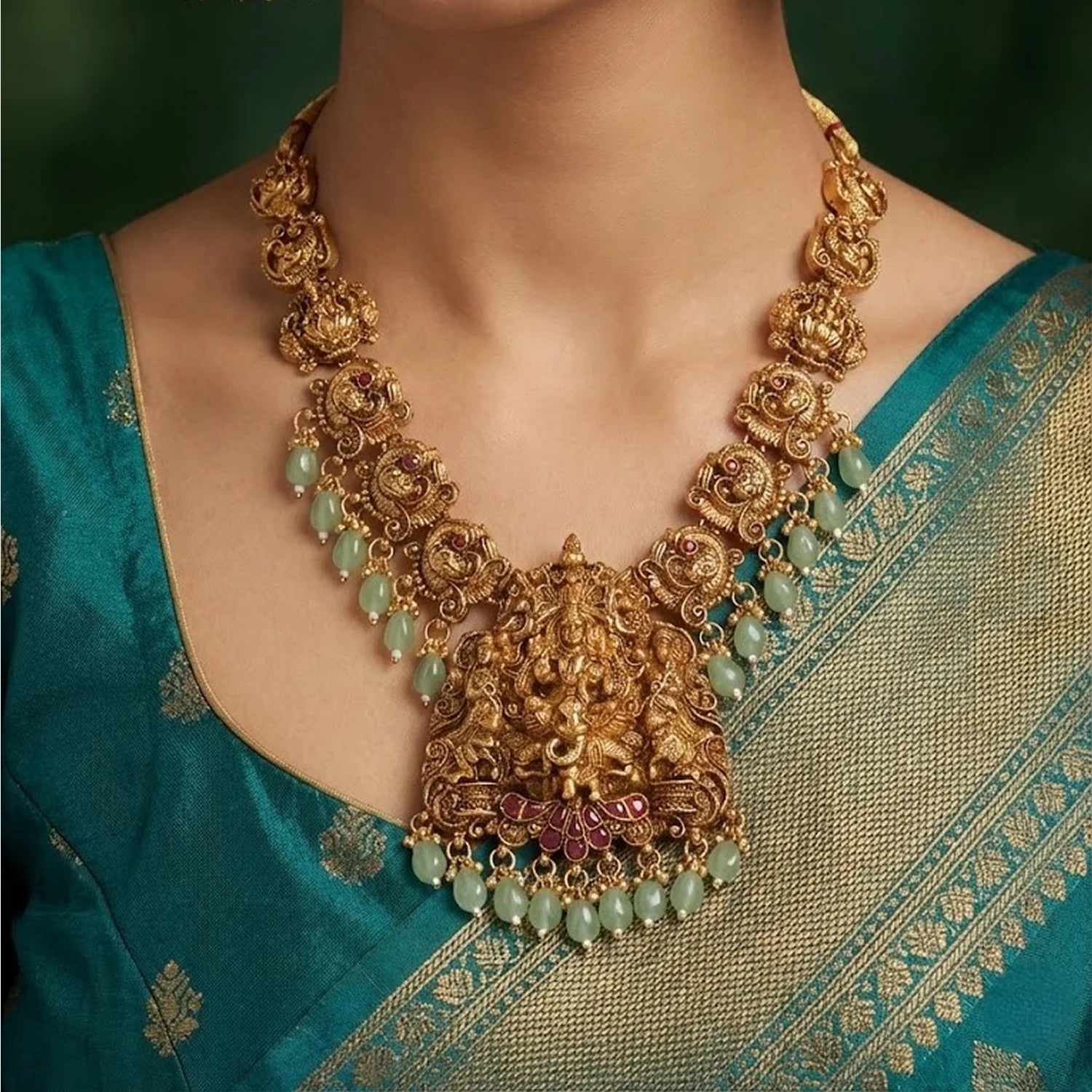 Grand Lakshmi Temple Antique Gold Necklace Set