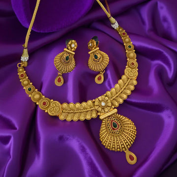 Traditional Rajwadi Gold Plated South Indian Necklace Set