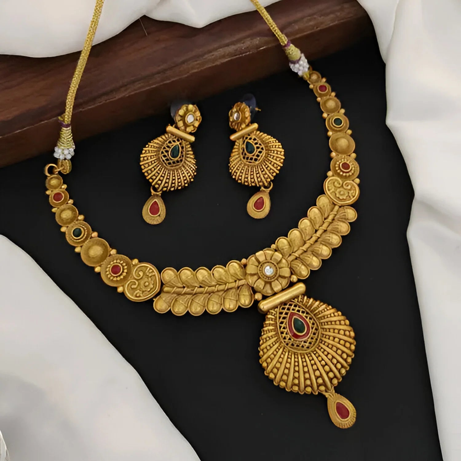 Traditional Rajwadi Gold Plated South Indian Necklace Set