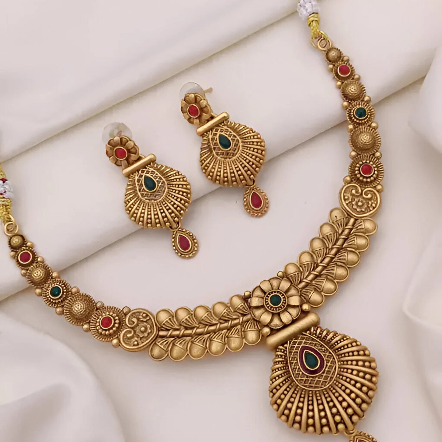 Traditional Rajwadi Gold Plated South Indian Necklace Set