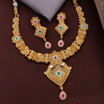 Rajwadi Antique Gold Plated South Indian Necklace Set