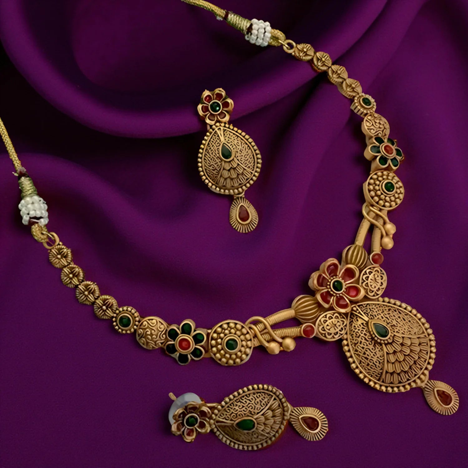 Antique Gold Rajwadi Temple South Indian Necklace Set