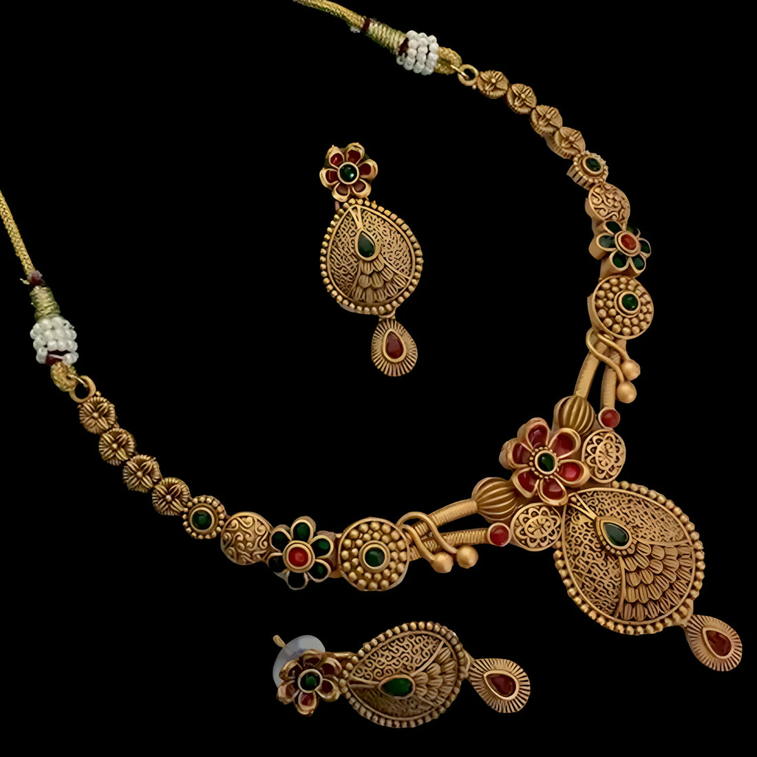 Antique Gold Rajwadi Temple South Indian Necklace Set