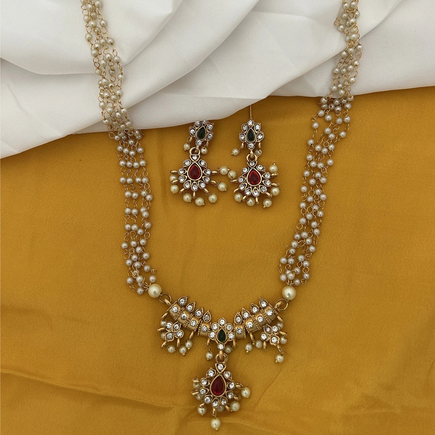 South Indian Temple Pearl Pendant Necklace Set