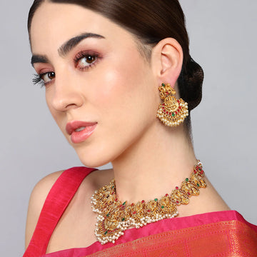 Temple Lakshmi Gold Plated Choker Set with Earrings