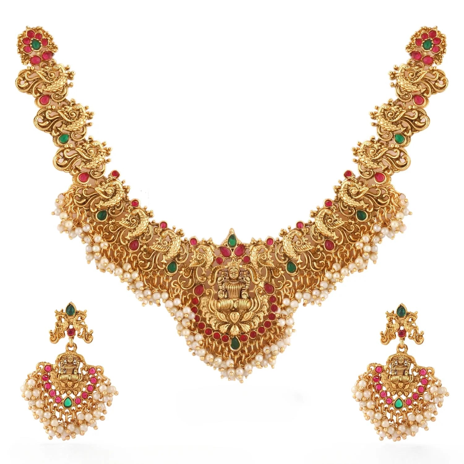 Temple Lakshmi Gold Plated Choker Set with Earrings