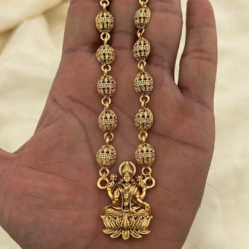 Lakshmi Gold Plated Temple Pendant Beaded Necklace