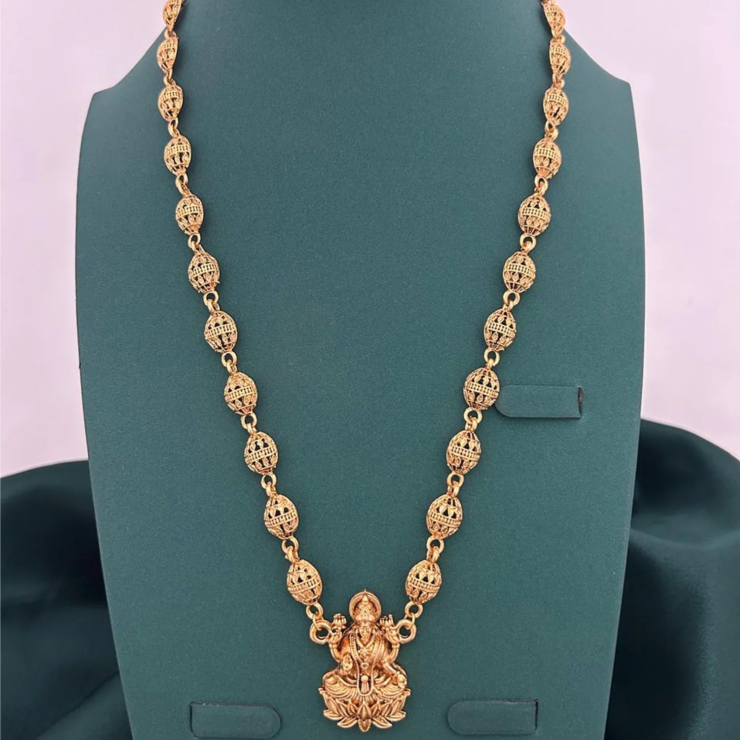 Lakshmi Gold Plated Temple Pendant Beaded Necklace