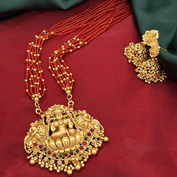 Lakshmi Temple Red Beaded Long Necklace Set