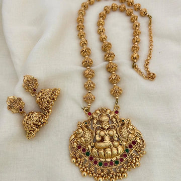 Lakshmi Peacock Temple Green Beaded Necklace
