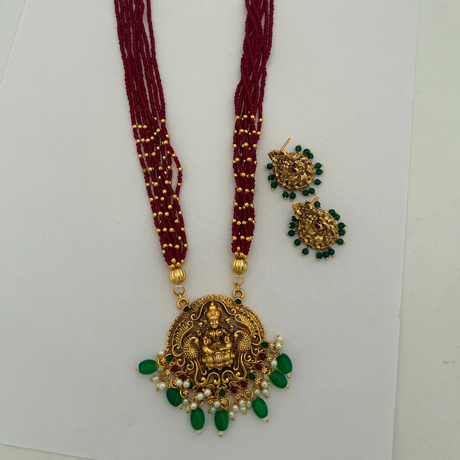 Lakshmi Temple Red Stone Gold Plated Necklace Set