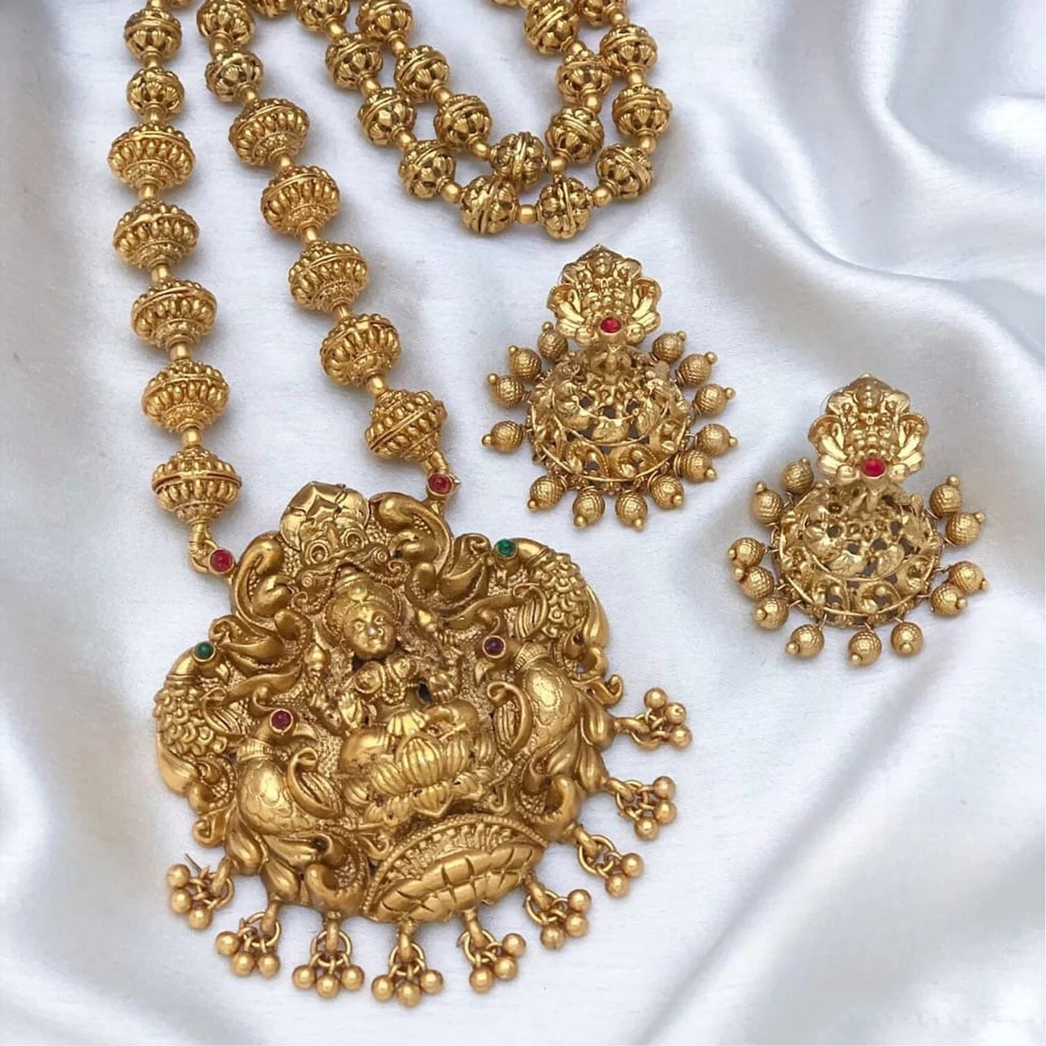 Lakshmi Temple Gold Plated Long Haram Necklace