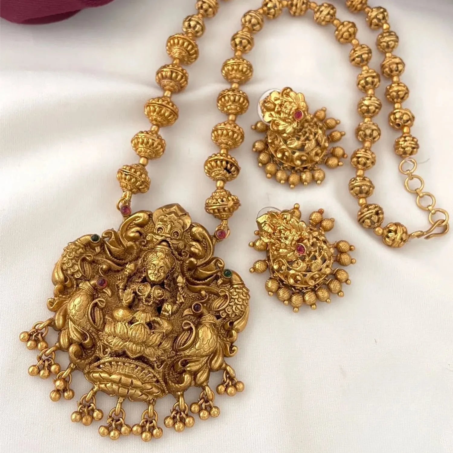 Lakshmi Temple Gold Plated Long Haram Necklace