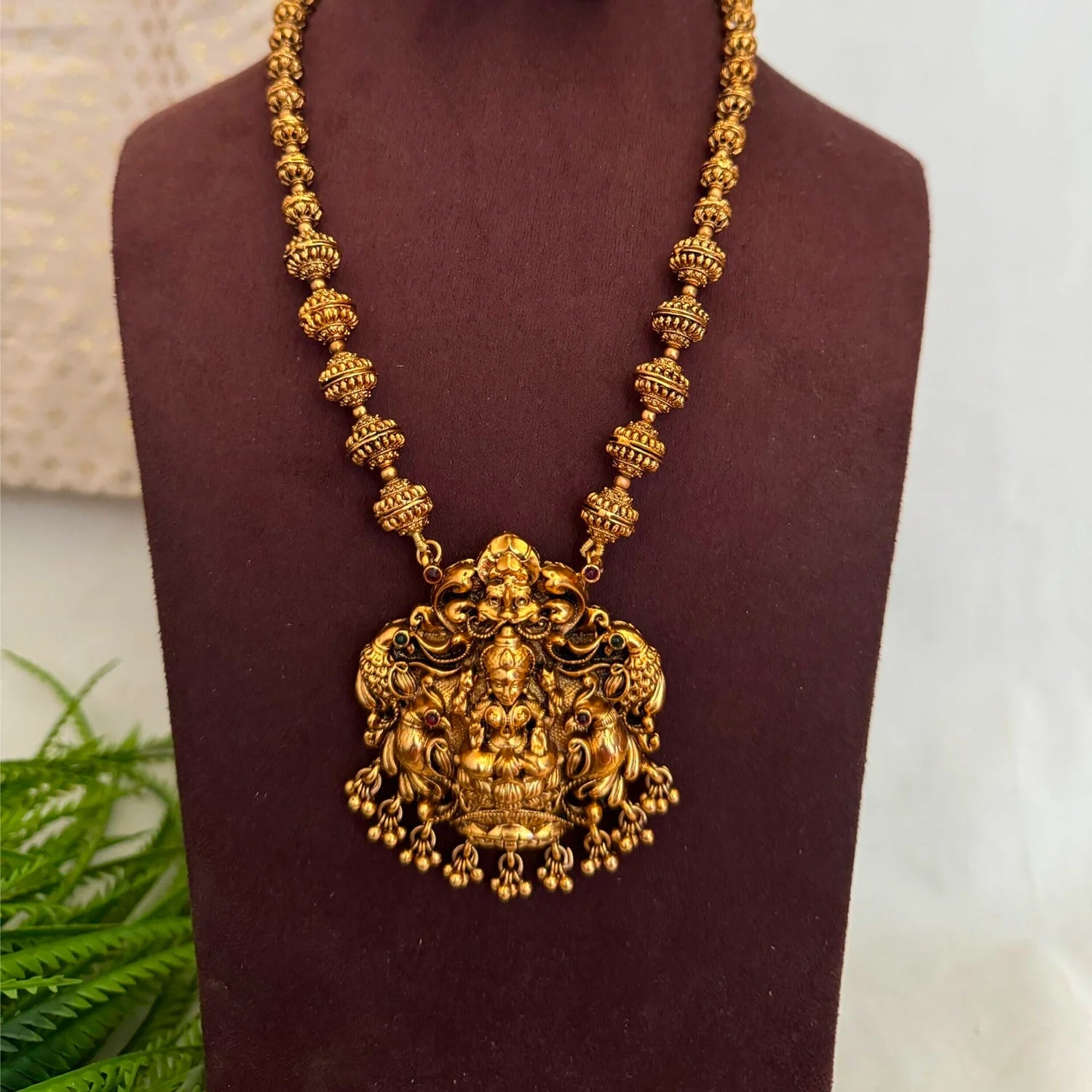 Lakshmi Temple Gold Plated Long Haram Necklace