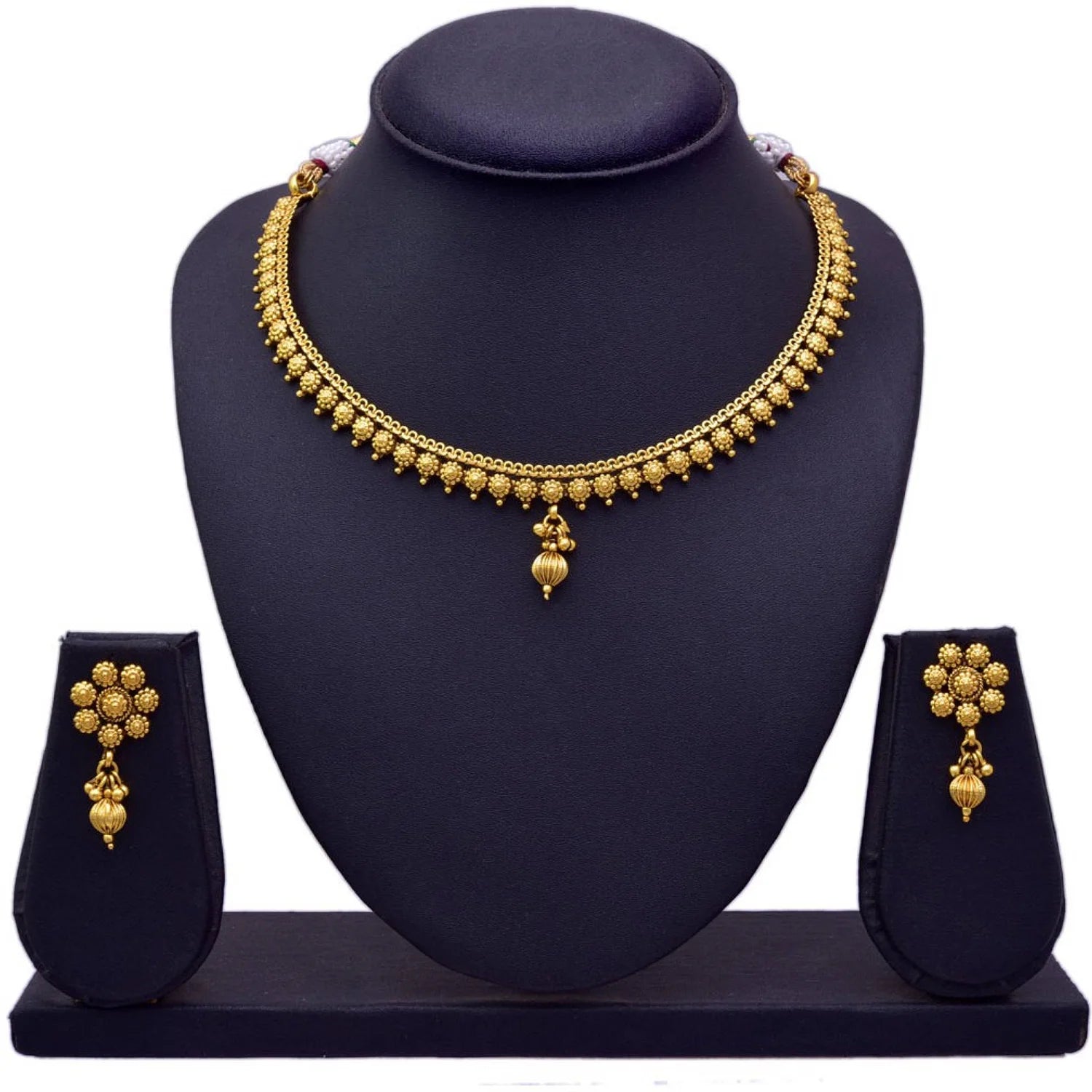 Floral Temple Gold Plated South Indian Necklace Set
