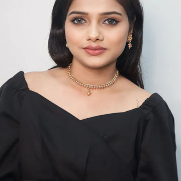 Floral Temple Gold Plated South Indian Necklace Set