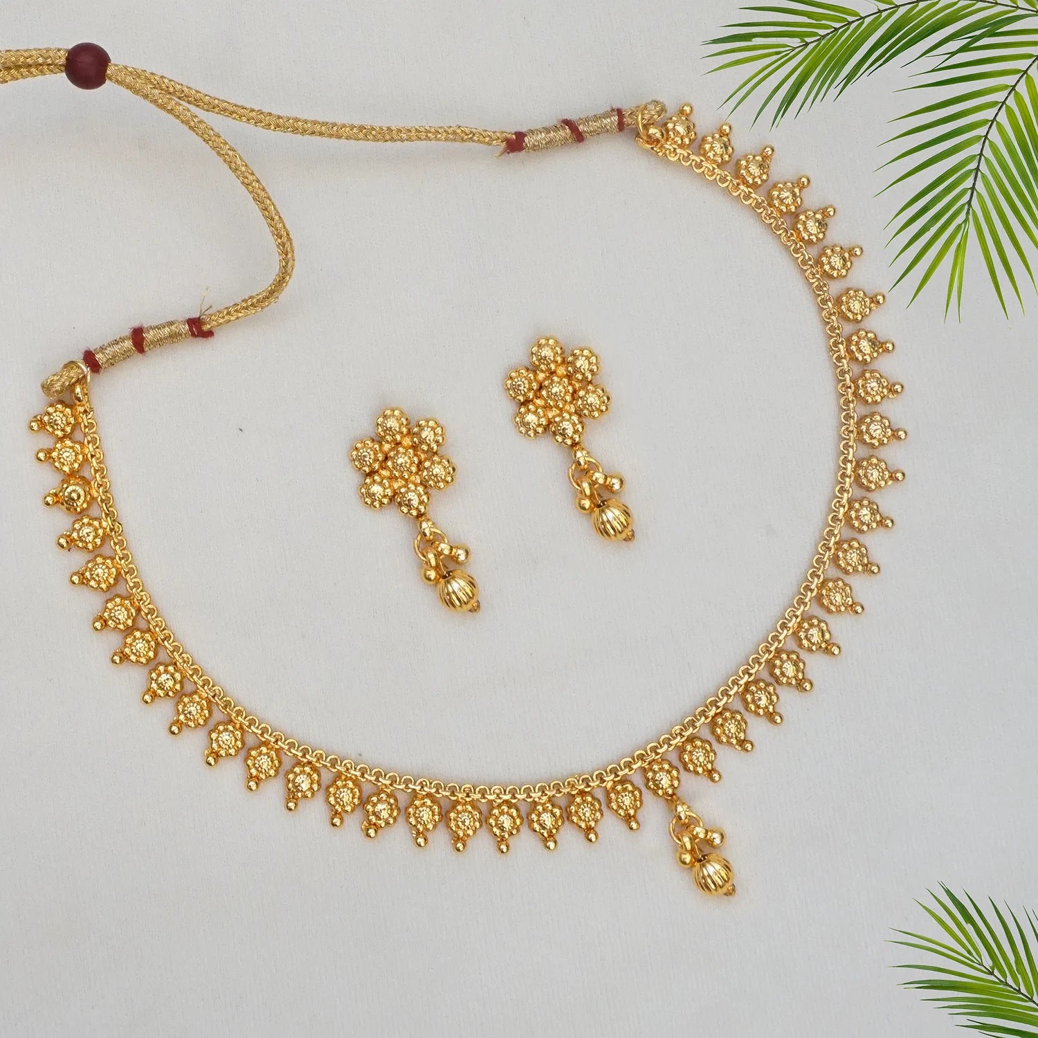 Floral Temple Gold Plated South Indian Necklace Set