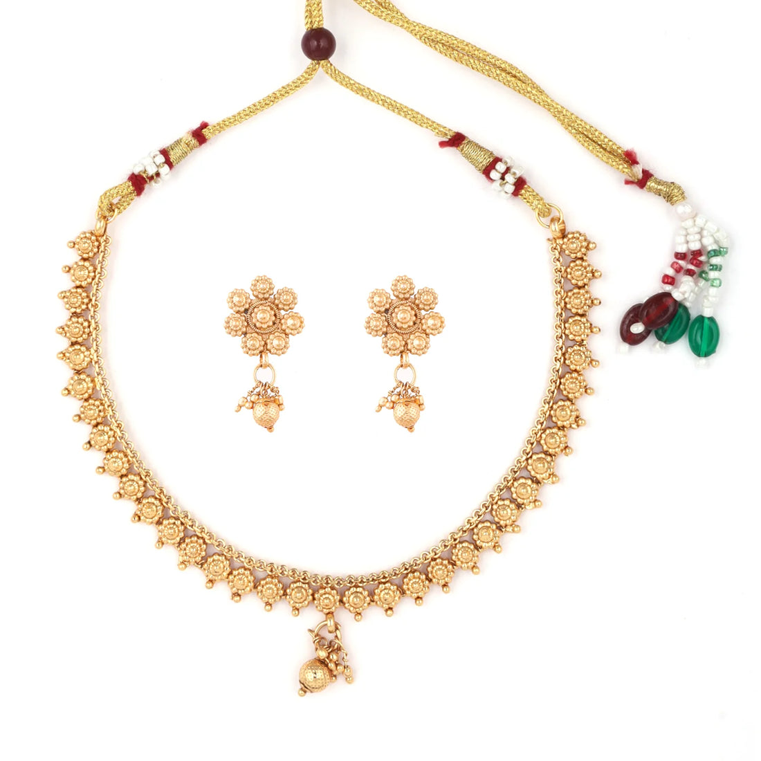 Floral Temple Gold Plated South Indian Necklace Set
