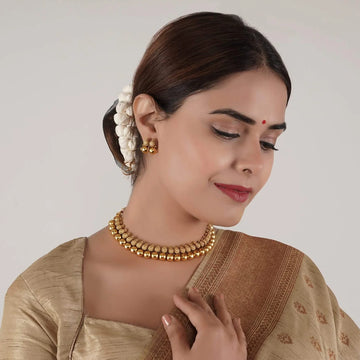 Temple Bead Gold Plated South Indian Necklace Set