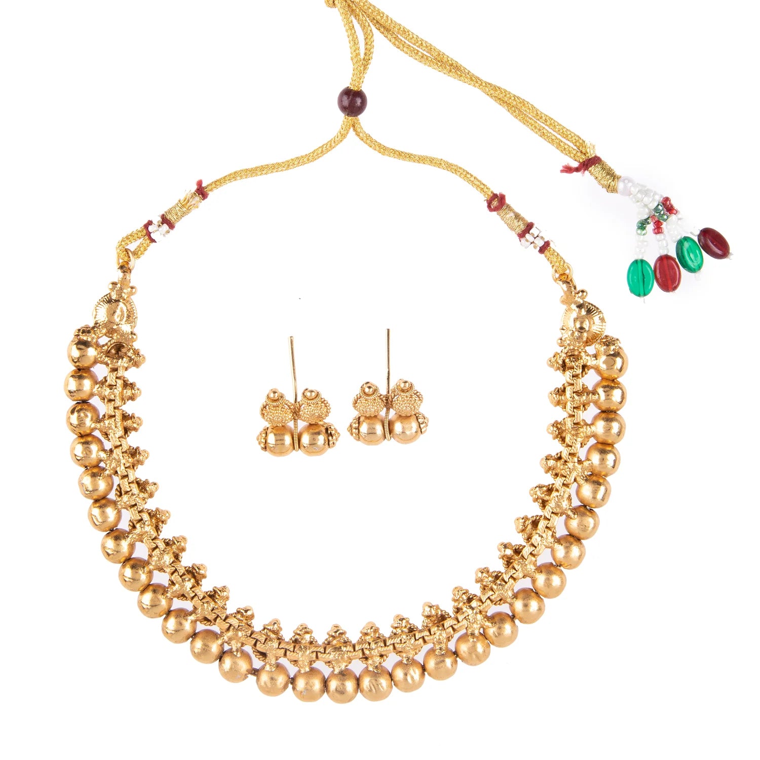 Temple Bead Gold Plated South Indian Necklace Set