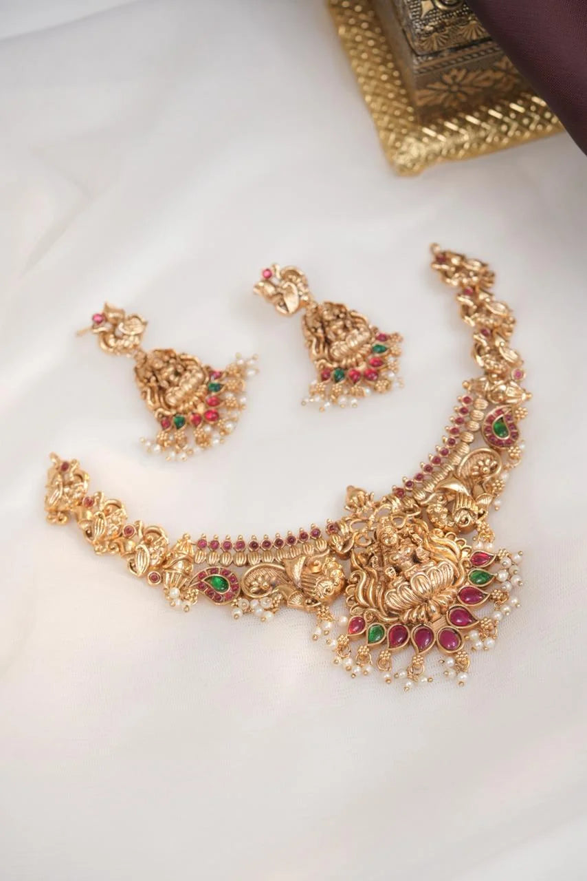 Lakshmi Temple South Indian Gold Plated Necklace Set