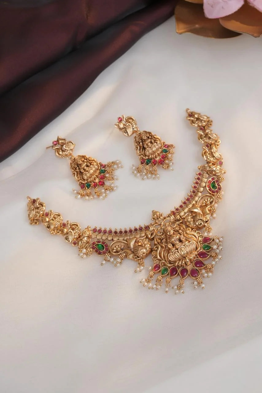 Lakshmi Temple South Indian Gold Plated Necklace Set