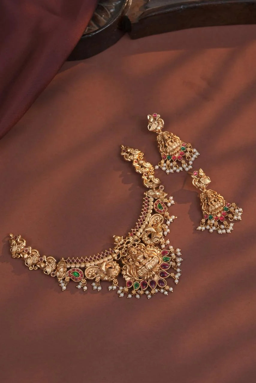 Lakshmi Temple South Indian Gold Plated Necklace Set
