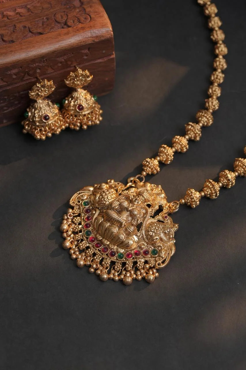 Lakshmi Peacock Temple Green Beaded Necklace